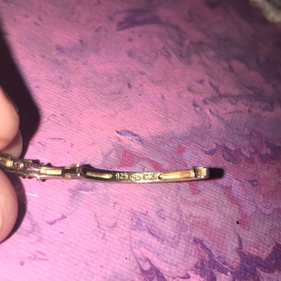 Gold Toned Silver CZ Snap Hooped Earrings - Picture 9 of 9